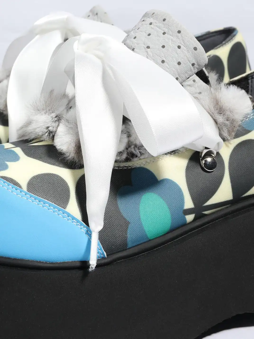 Yeah Hot | Pattern Print Furry Bow Platform Oxford Shoes