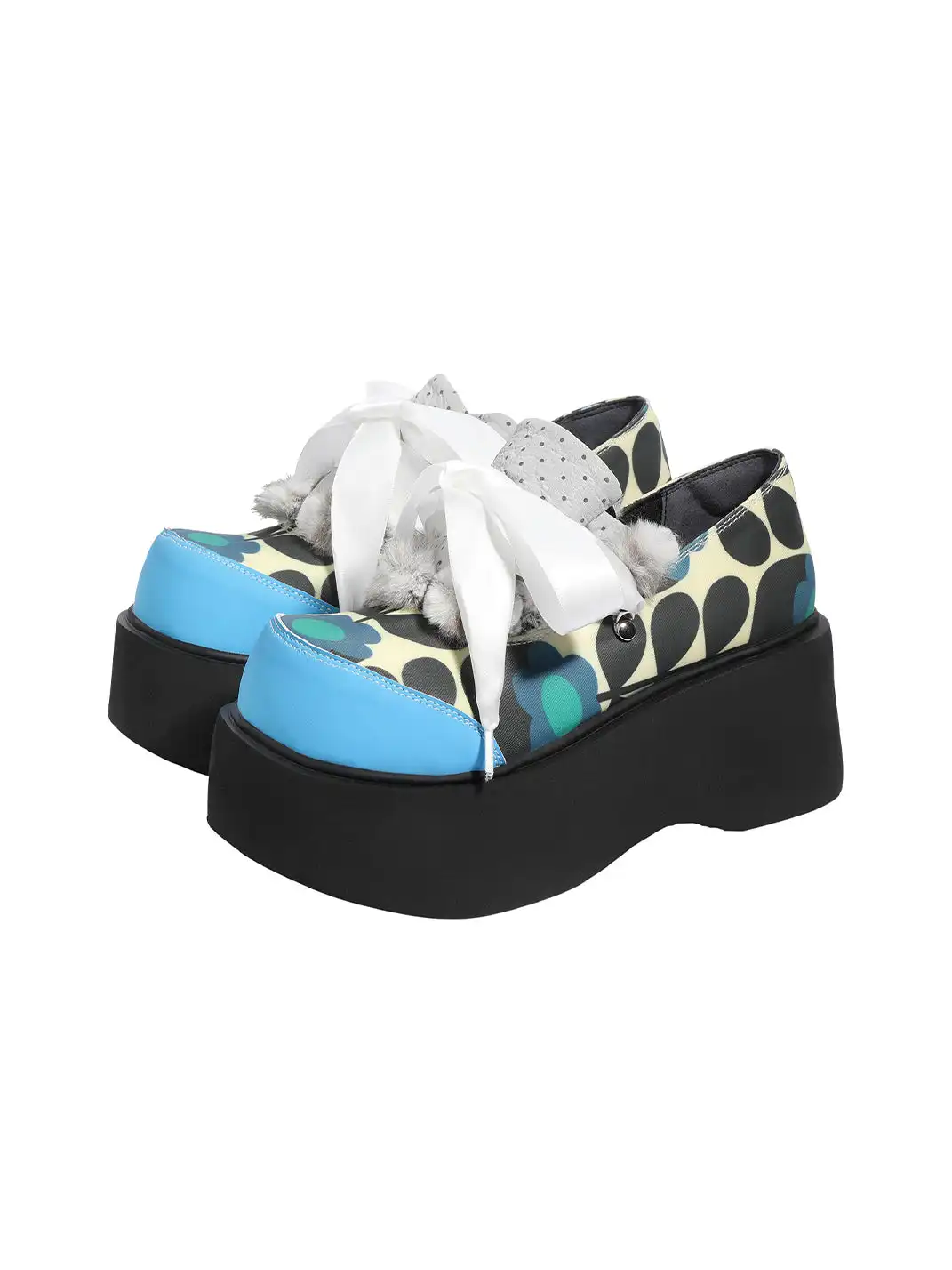 Yeah Hot | Pattern Print Furry Bow Platform Oxford Shoes