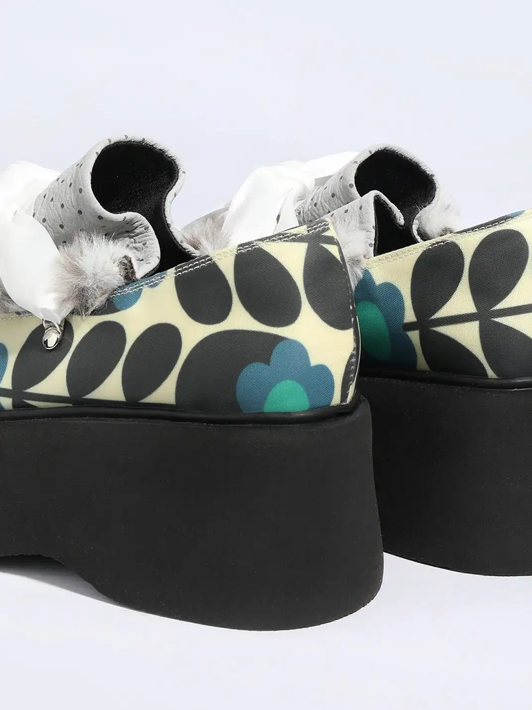 Yeah Hot | Pattern Print Furry Bow Platform Oxford Shoes