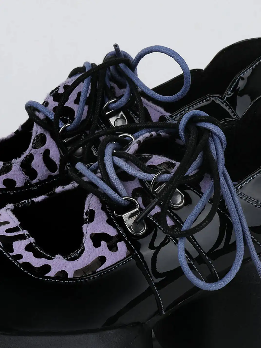 Enqo | Gloss Patent Purple Leopard Lace-Up Platform Mary Janes