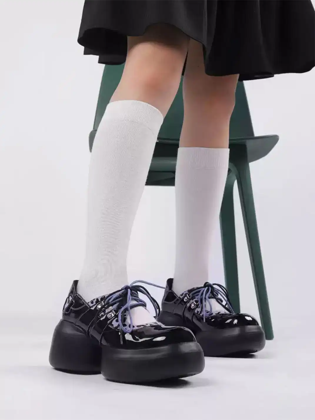 Enqo | Gloss Patent Purple Leopard Lace-Up Platform Mary Janes