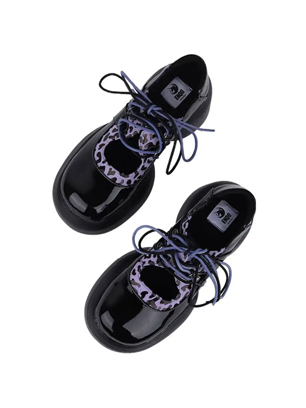 Enqo | Gloss Patent Purple Leopard Lace-Up Platform Mary Janes