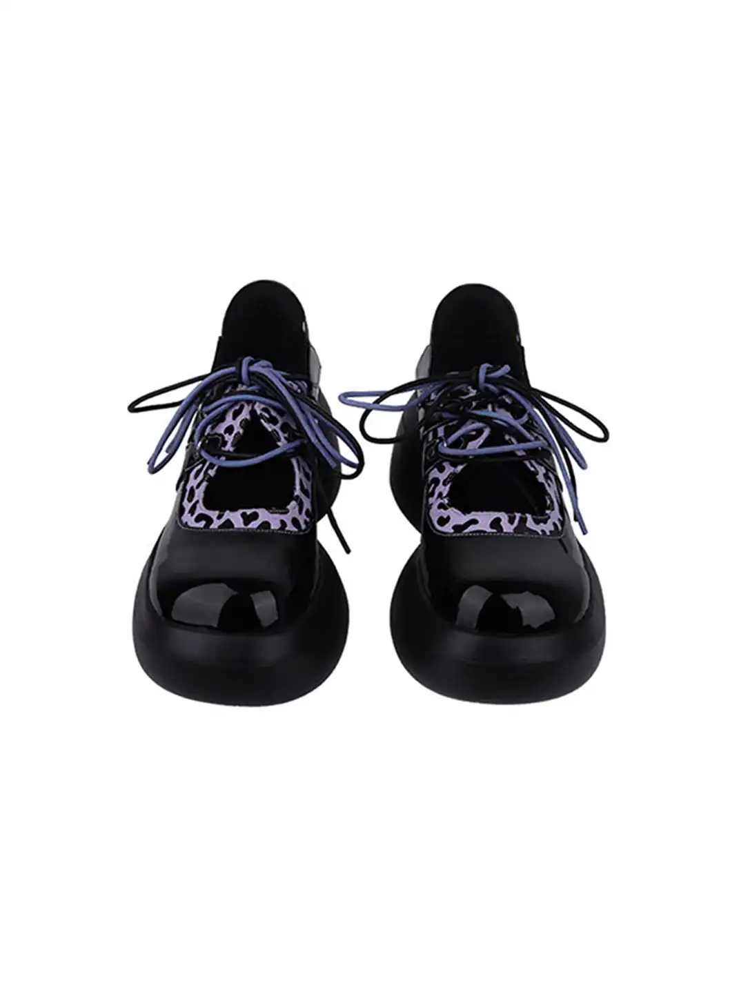 Enqo | Gloss Patent Purple Leopard Lace-Up Platform Mary Janes