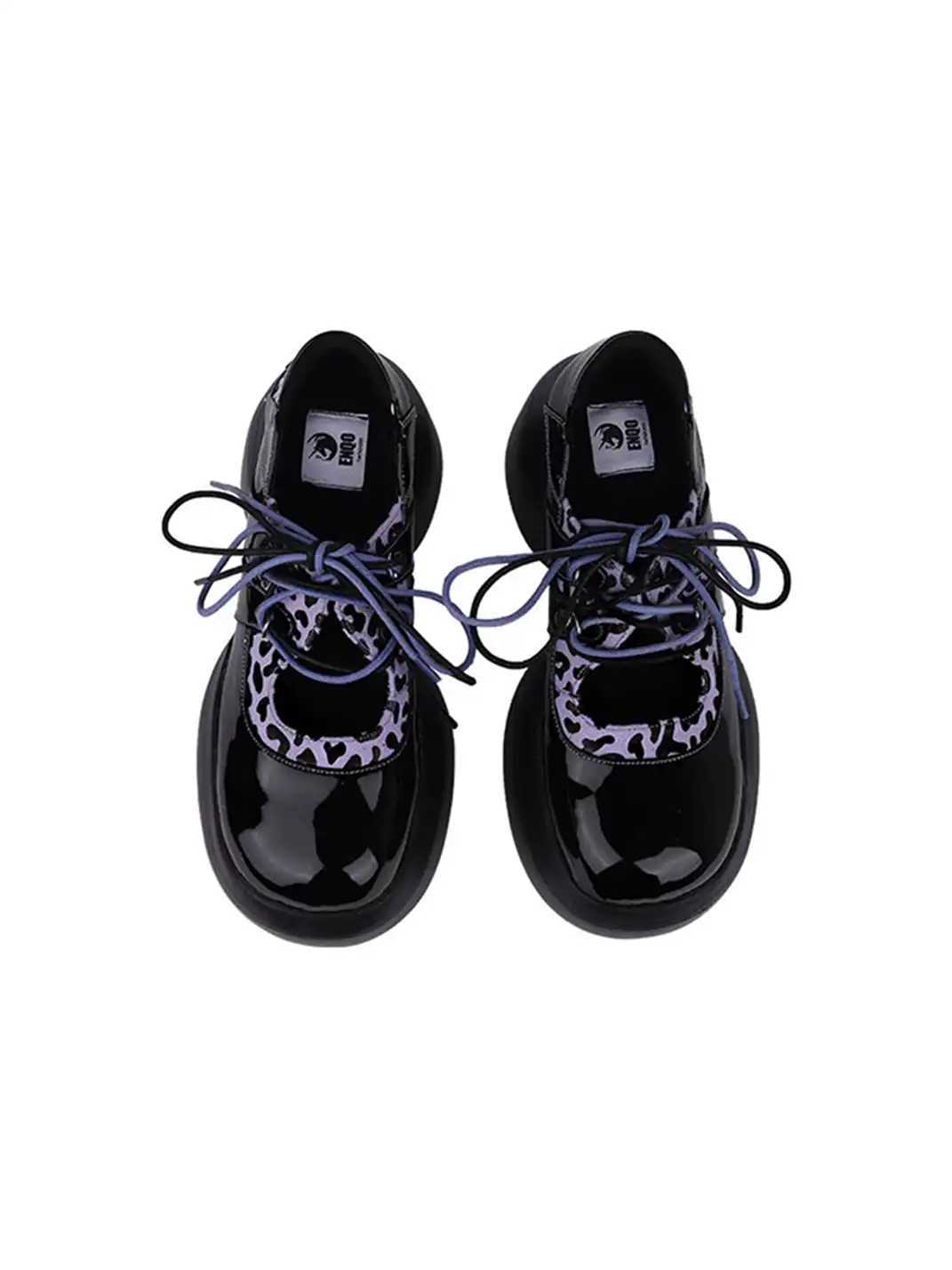 Enqo | Gloss Patent Purple Leopard Lace-Up Platform Mary Janes