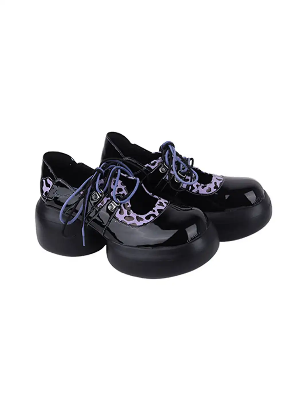 Enqo | Gloss Patent Purple Leopard Lace-Up Platform Mary Janes