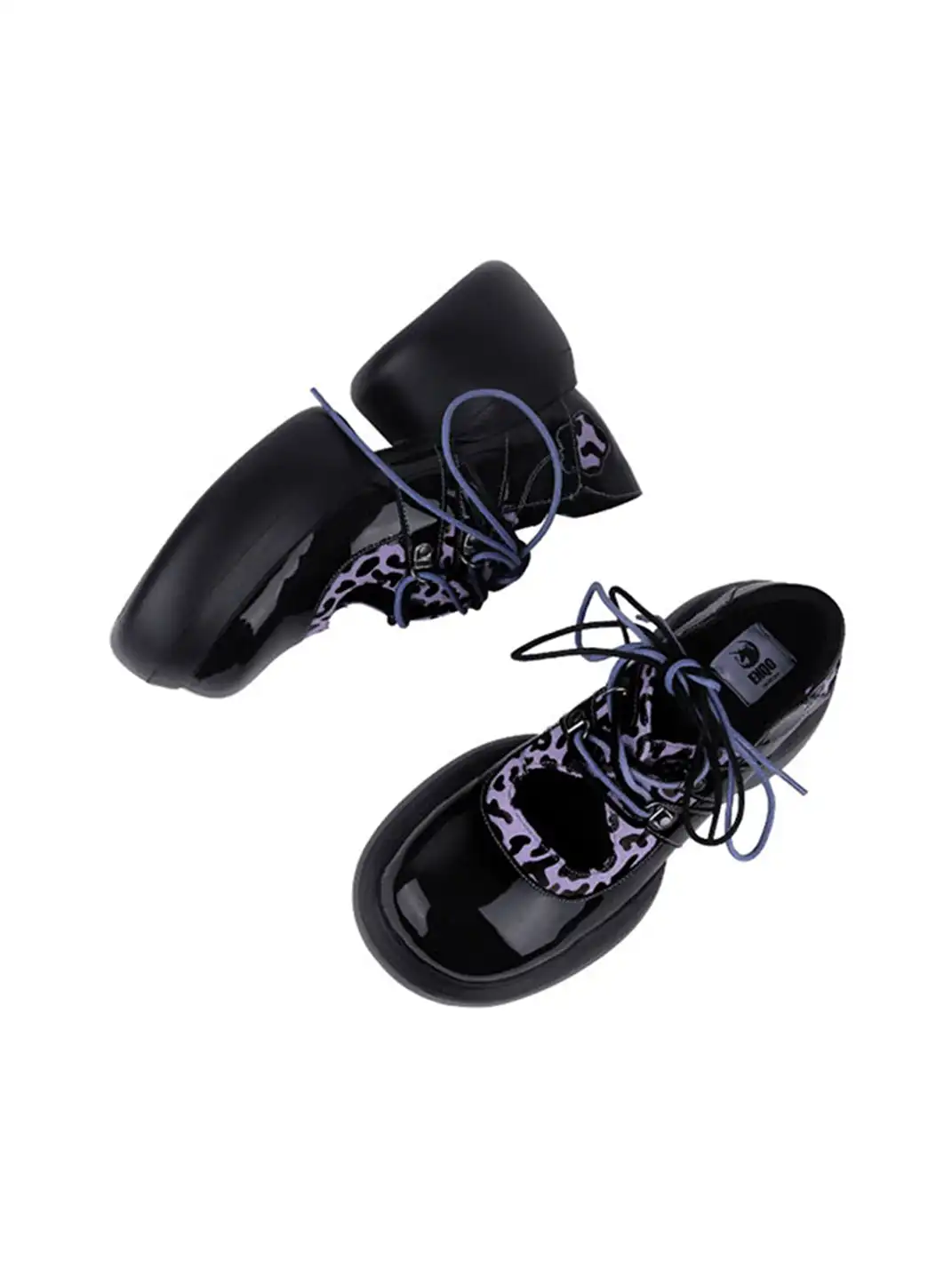 Enqo | Gloss Patent Purple Leopard Lace-Up Platform Mary Janes