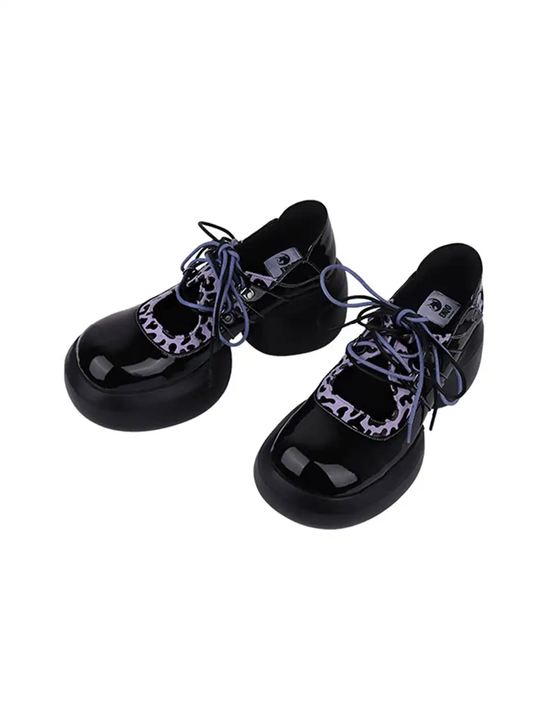 Enqo | Gloss Patent Purple Leopard Lace-Up Platform Mary Janes