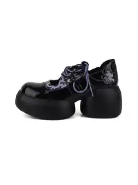 Enqo | Gloss Patent Purple Leopard Lace-Up Platform Mary Janes
