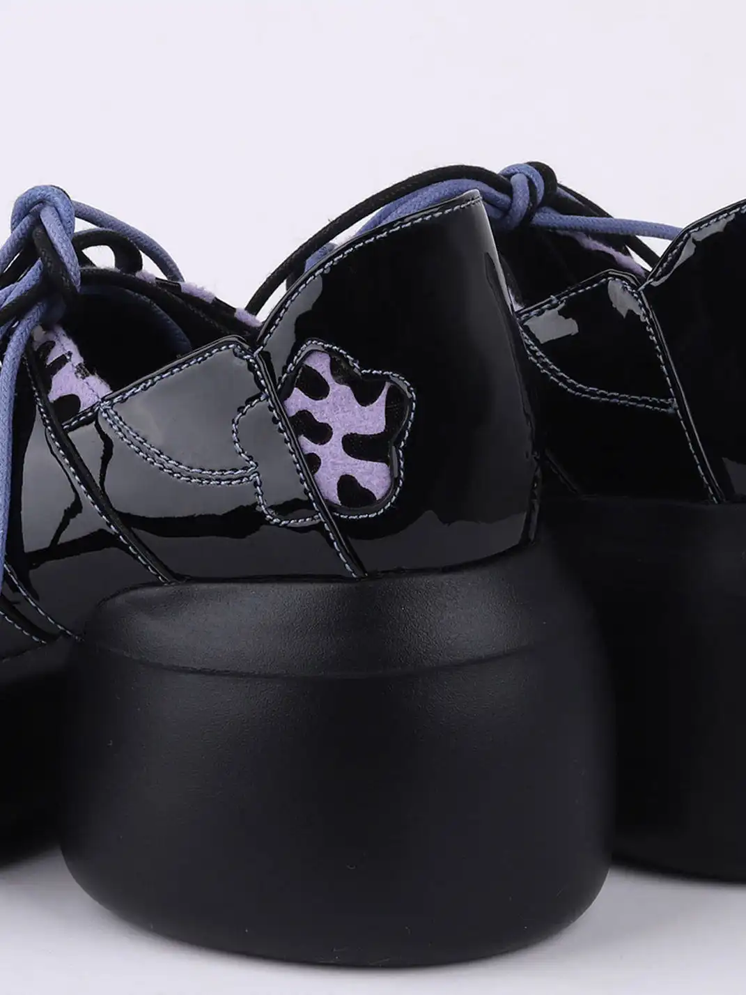 Enqo | Gloss Patent Purple Leopard Lace-Up Platform Mary Janes