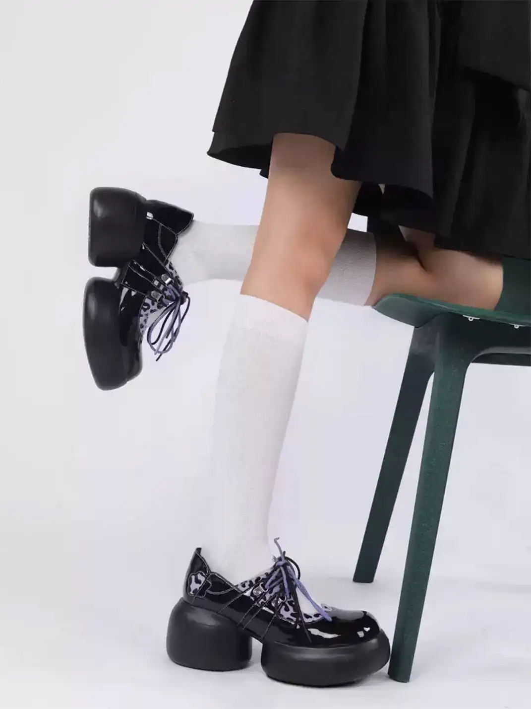 Enqo | Gloss Patent Purple Leopard Lace-Up Platform Mary Janes