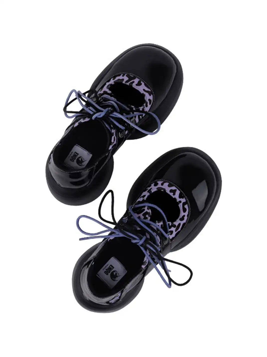 Enqo | Gloss Patent Purple Leopard Lace-Up Platform Mary Janes