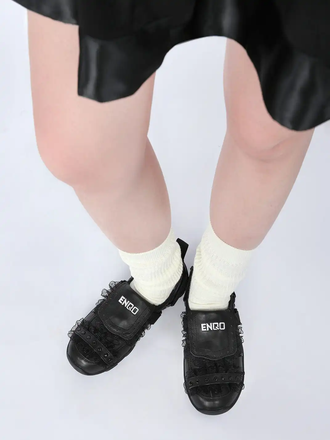 Enqo | Lace Trim Rivet Velcro Flat Sneakers