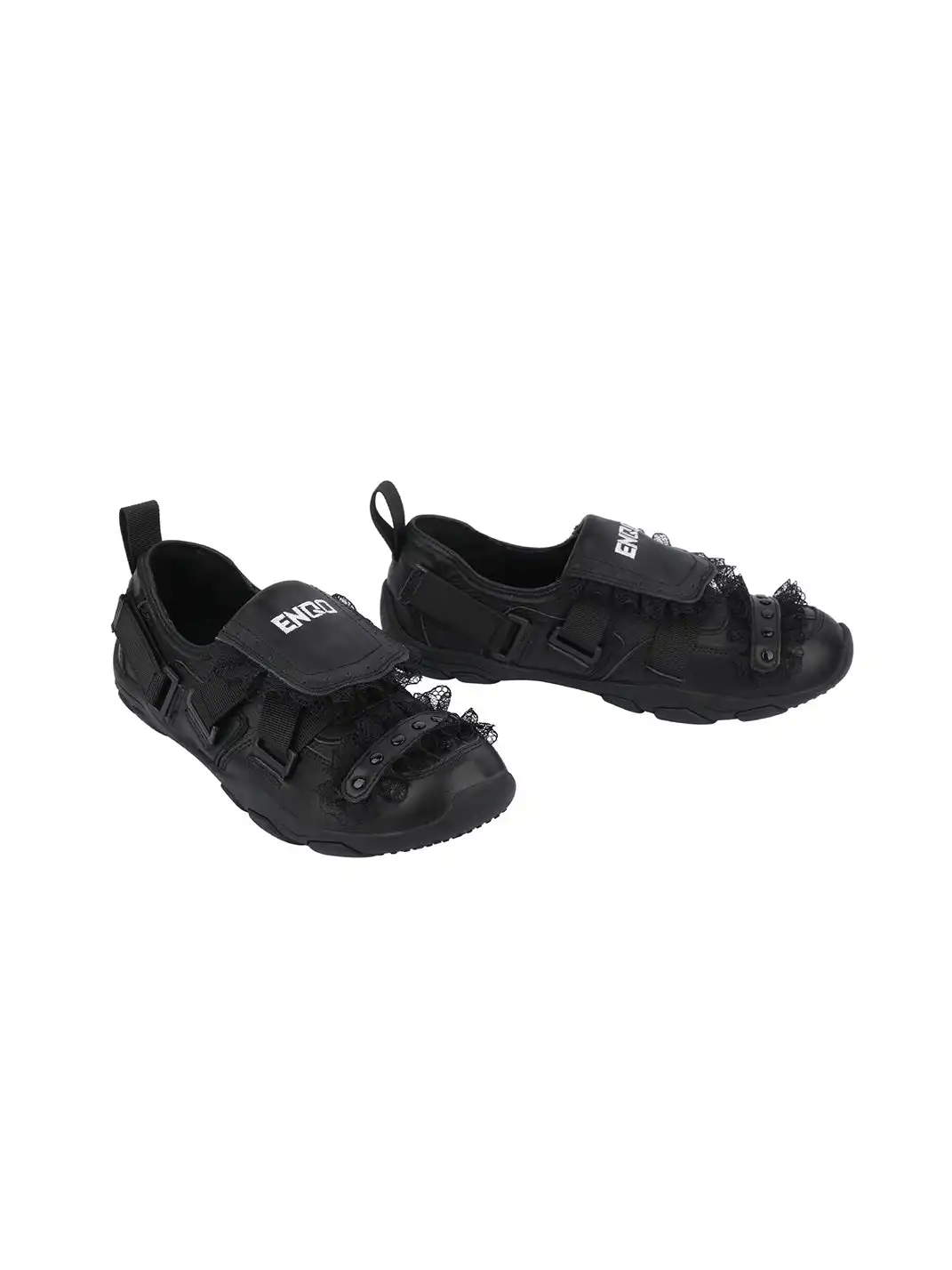 Enqo | Lace Trim Rivet Velcro Flat Sneakers