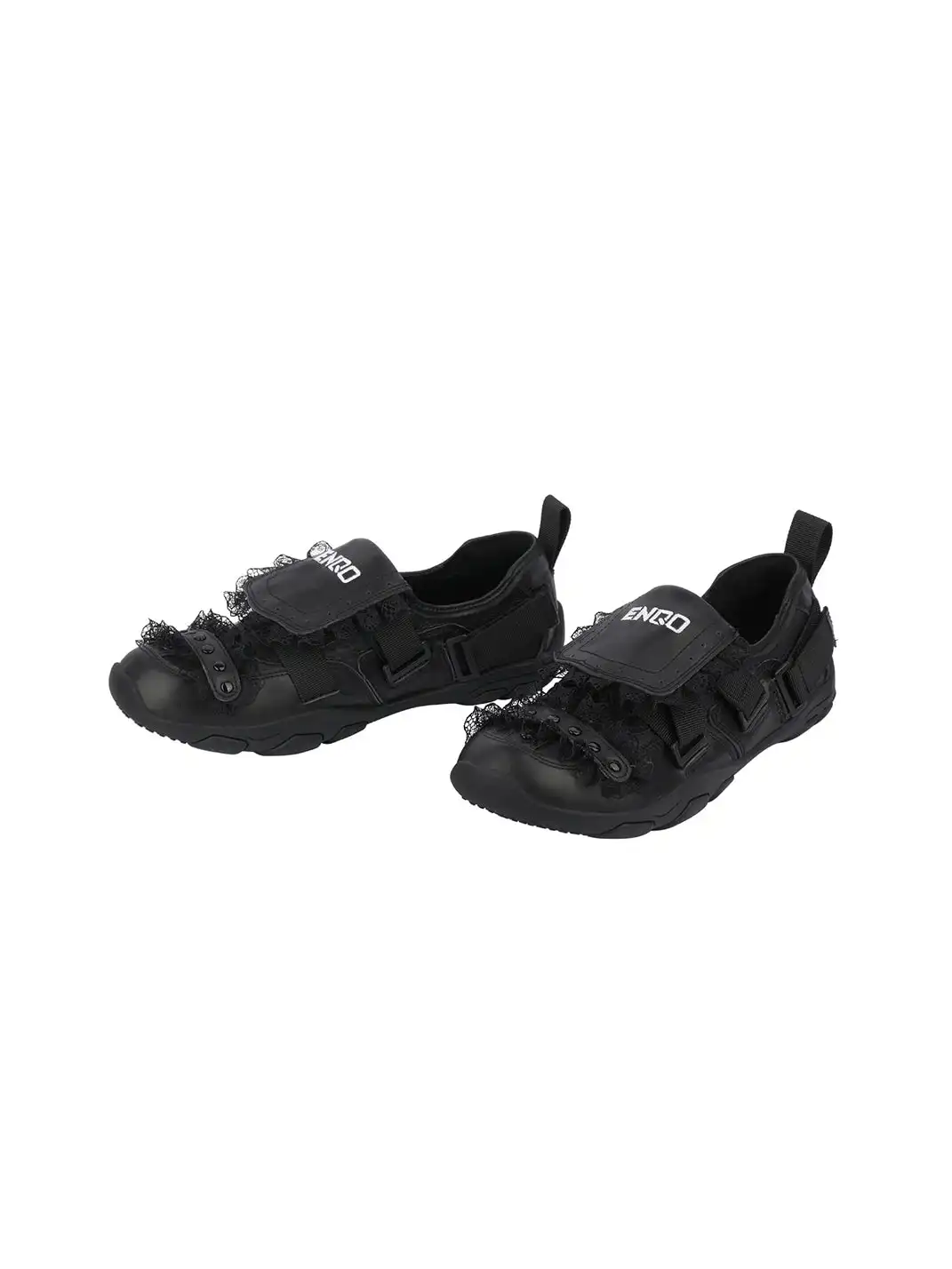 Enqo | Lace Trim Rivet Velcro Flat Sneakers