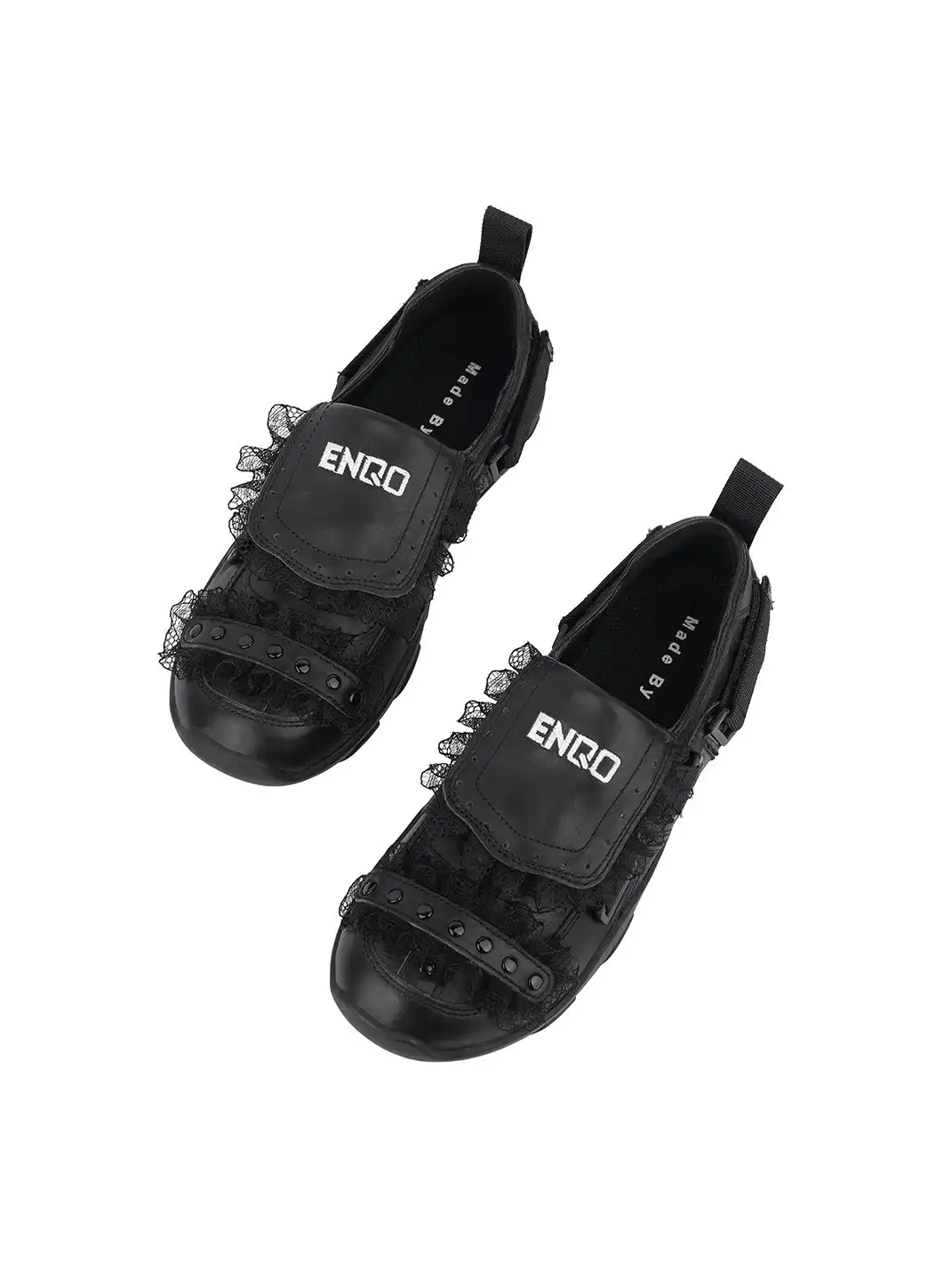 Enqo | Lace Trim Rivet Velcro Flat Sneakers