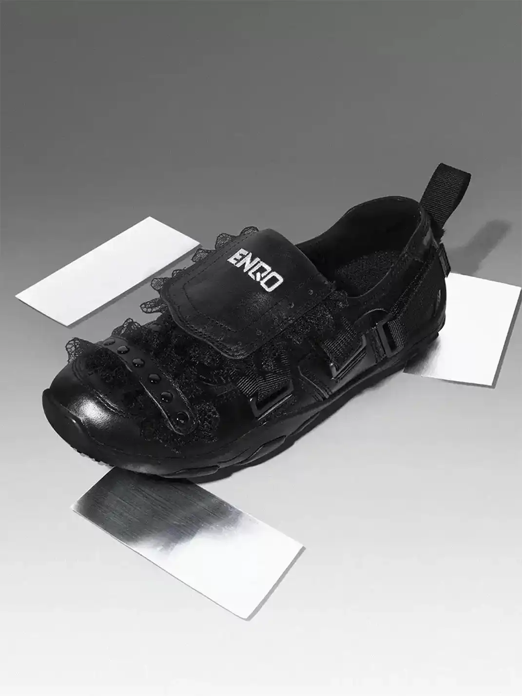 Enqo | Lace Trim Rivet Velcro Flat Sneakers