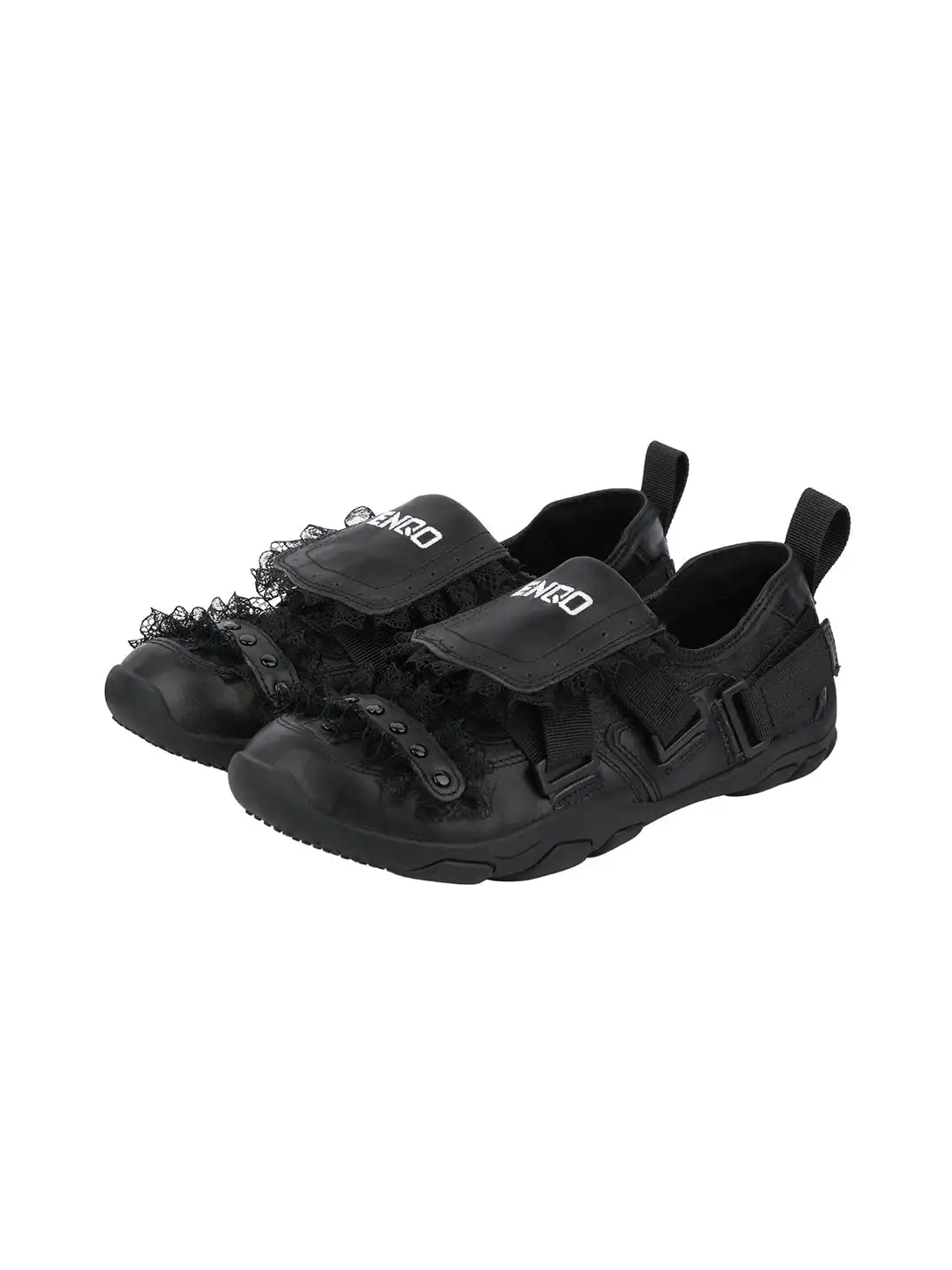Enqo | Lace Trim Rivet Velcro Flat Sneakers