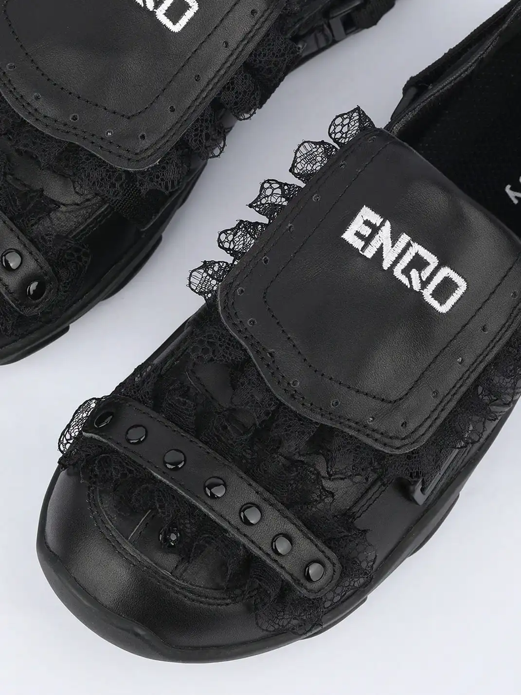 Enqo | Lace Trim Rivet Velcro Flat Sneakers