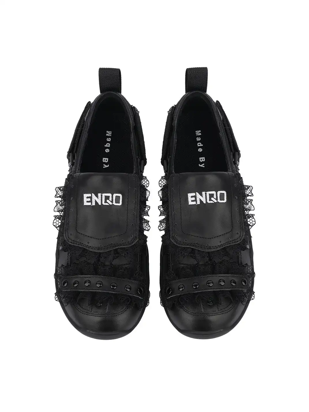 Enqo | Lace Trim Rivet Velcro Flat Sneakers