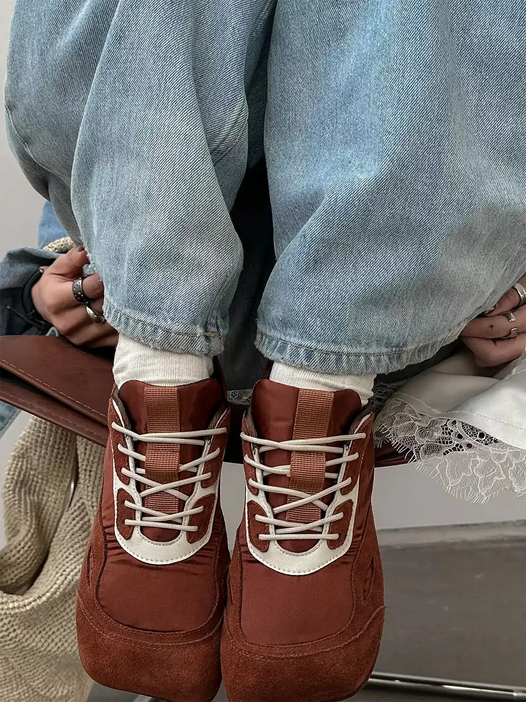 NEXTAUGUST | Vintage Square Toe Lace-Up Flat Shoes