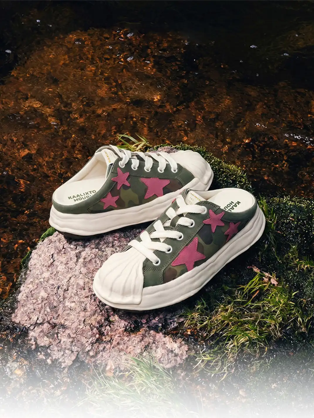 KAALIXTO | Camouflage Shell Toe Star Detail Slip-On Mule Sneakers