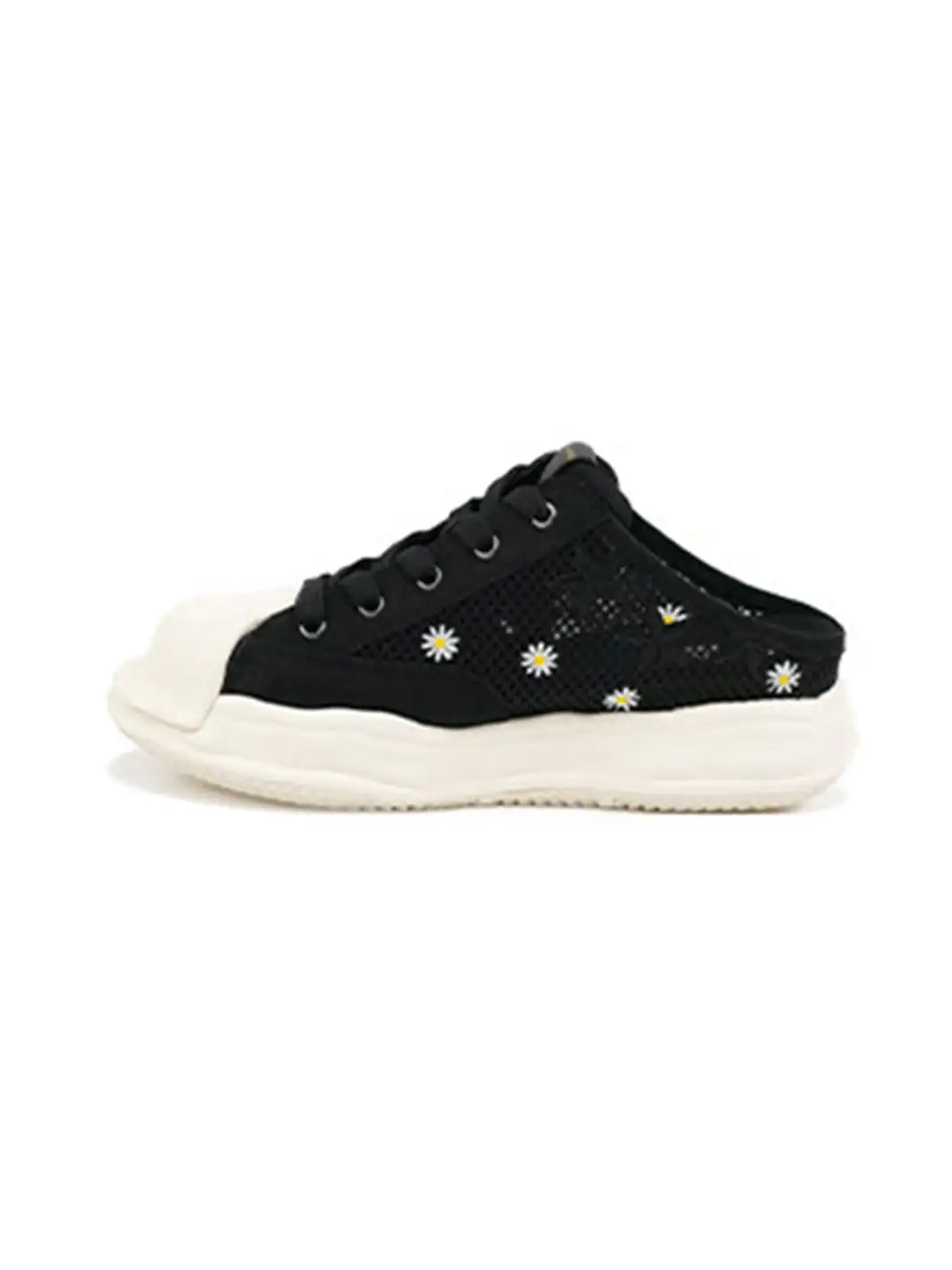 KAALIXTO | Shell Toe Daisy Embroidery Platform Slip-On Mules