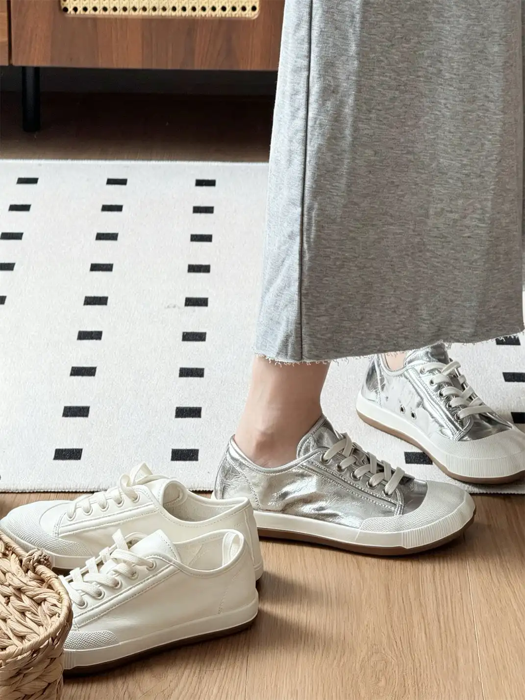 SSStudio | Ribbed Toe Cap Lace-Up Casual Sneakers