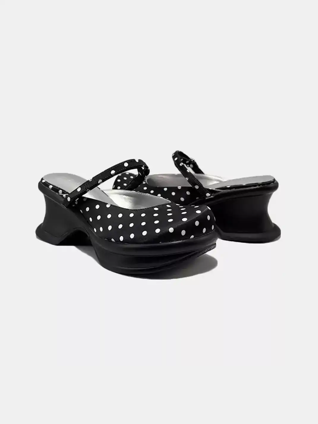 VRDANRFVIVO | Polka Dot Slingback Wedge Platform Mules