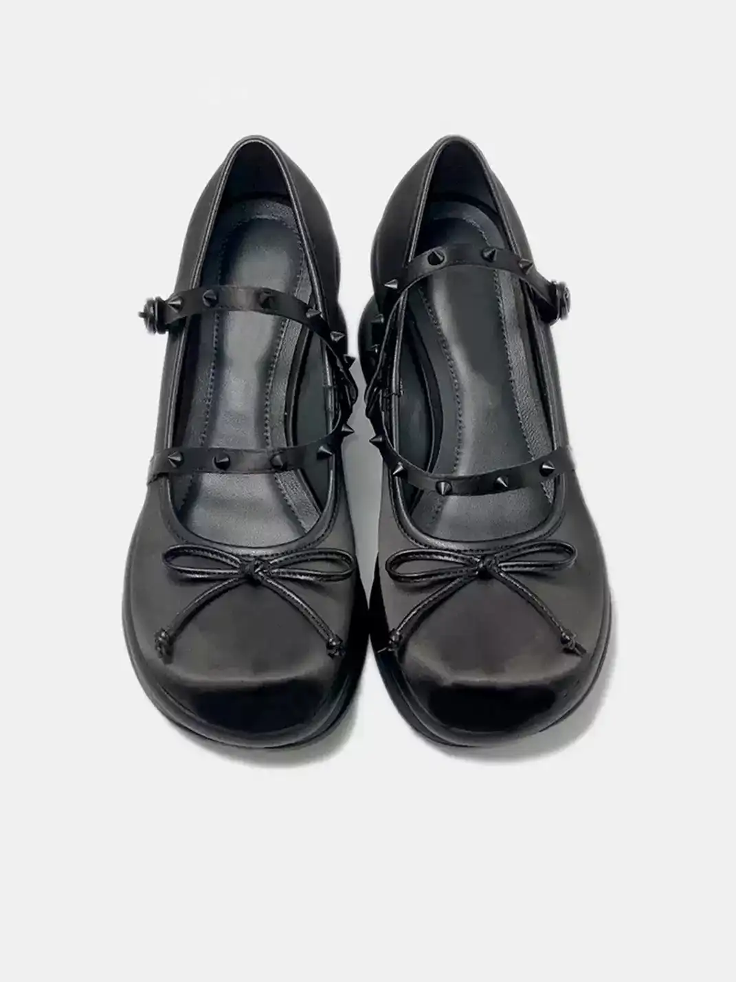 VRDANRFVIVO | Rivet Bow Decor Platform Mary Jane Shoes