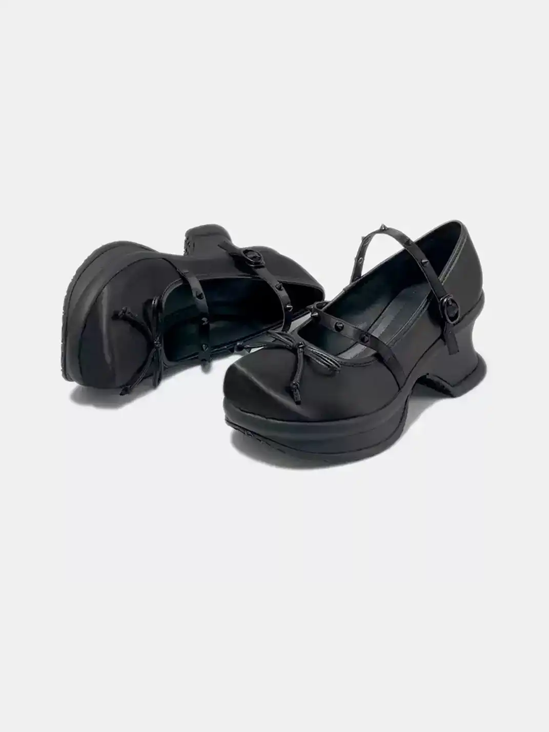 VRDANRFVIVO | Rivet Bow Decor Platform Mary Jane Shoes