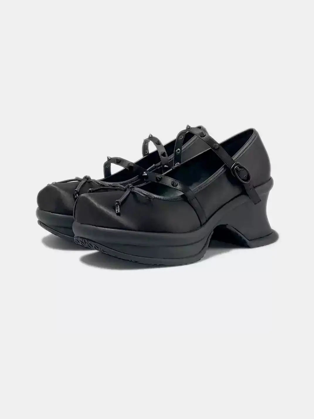 VRDANRFVIVO | Rivet Bow Decor Platform Mary Jane Shoes