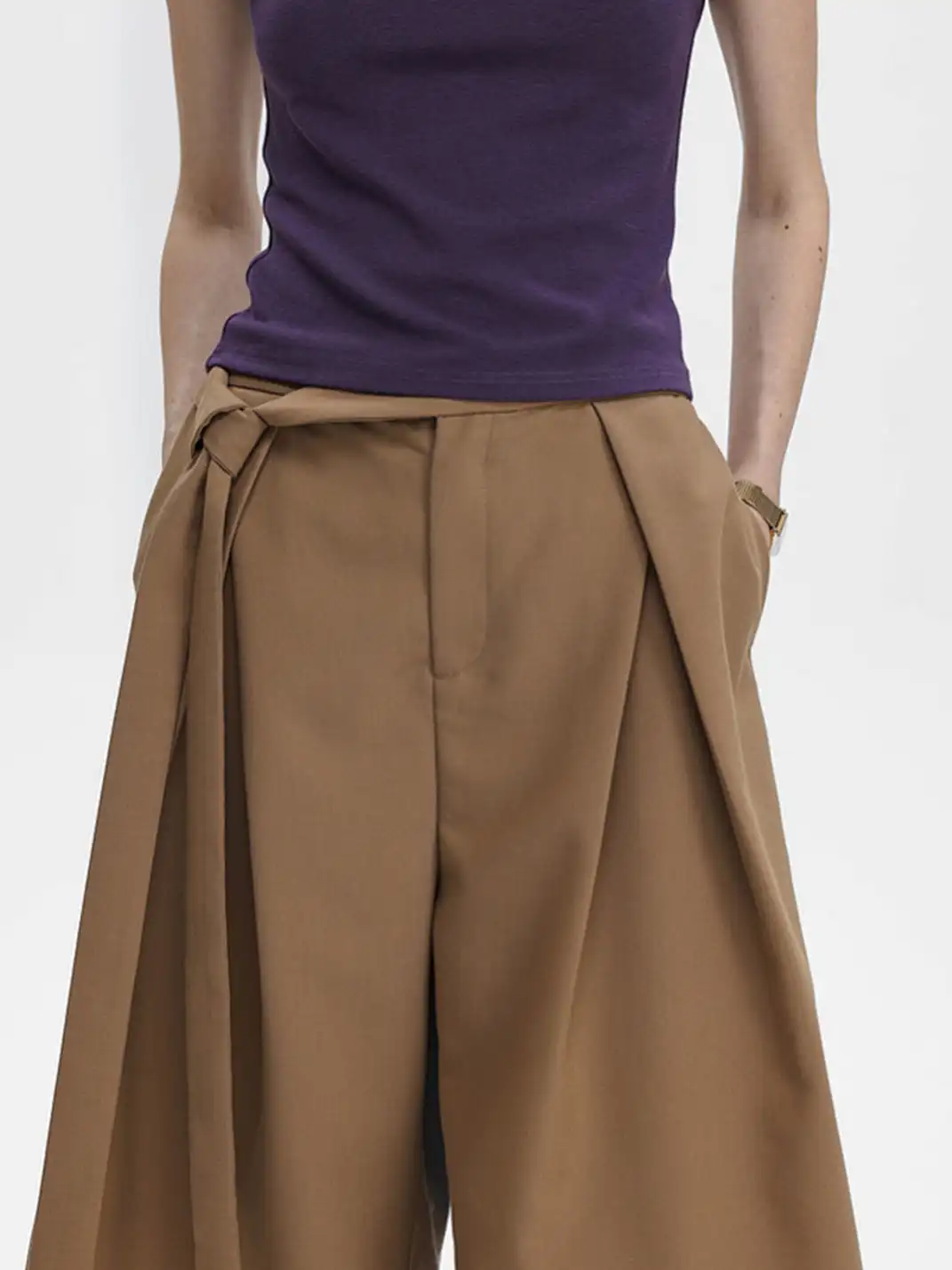 Unvesno | Tie Detail Pleated Casual Blazer Shorts