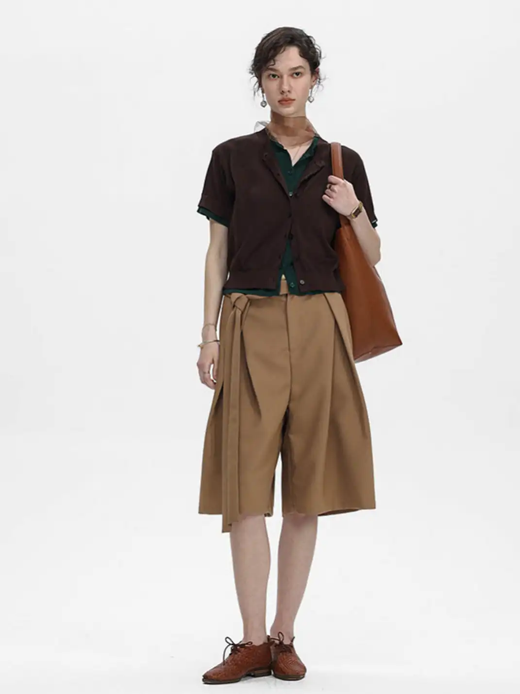 Unvesno | Tie Detail Pleated Casual Blazer Shorts