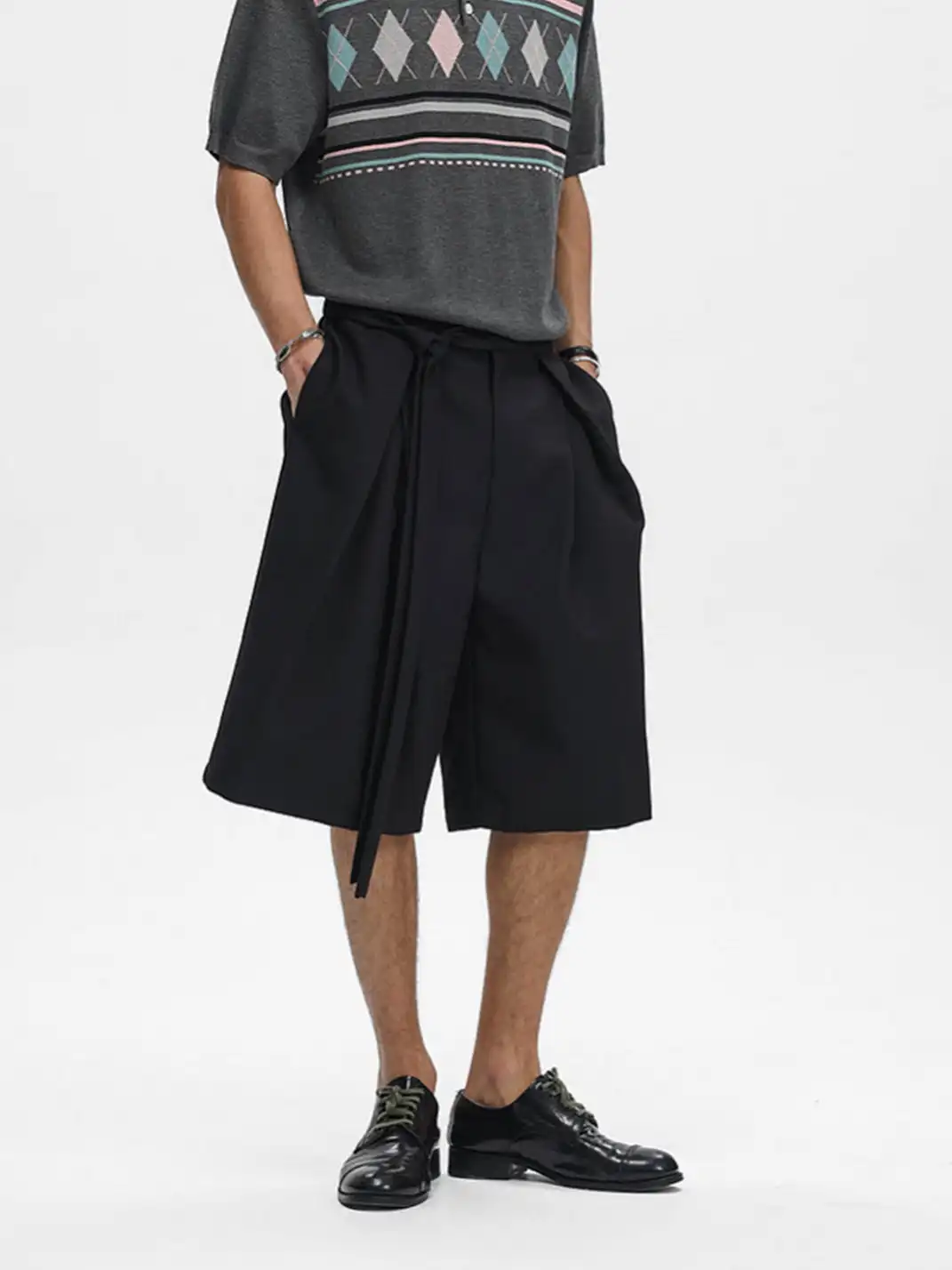 Unvesno | Tie Detail Pleated Casual Blazer Shorts