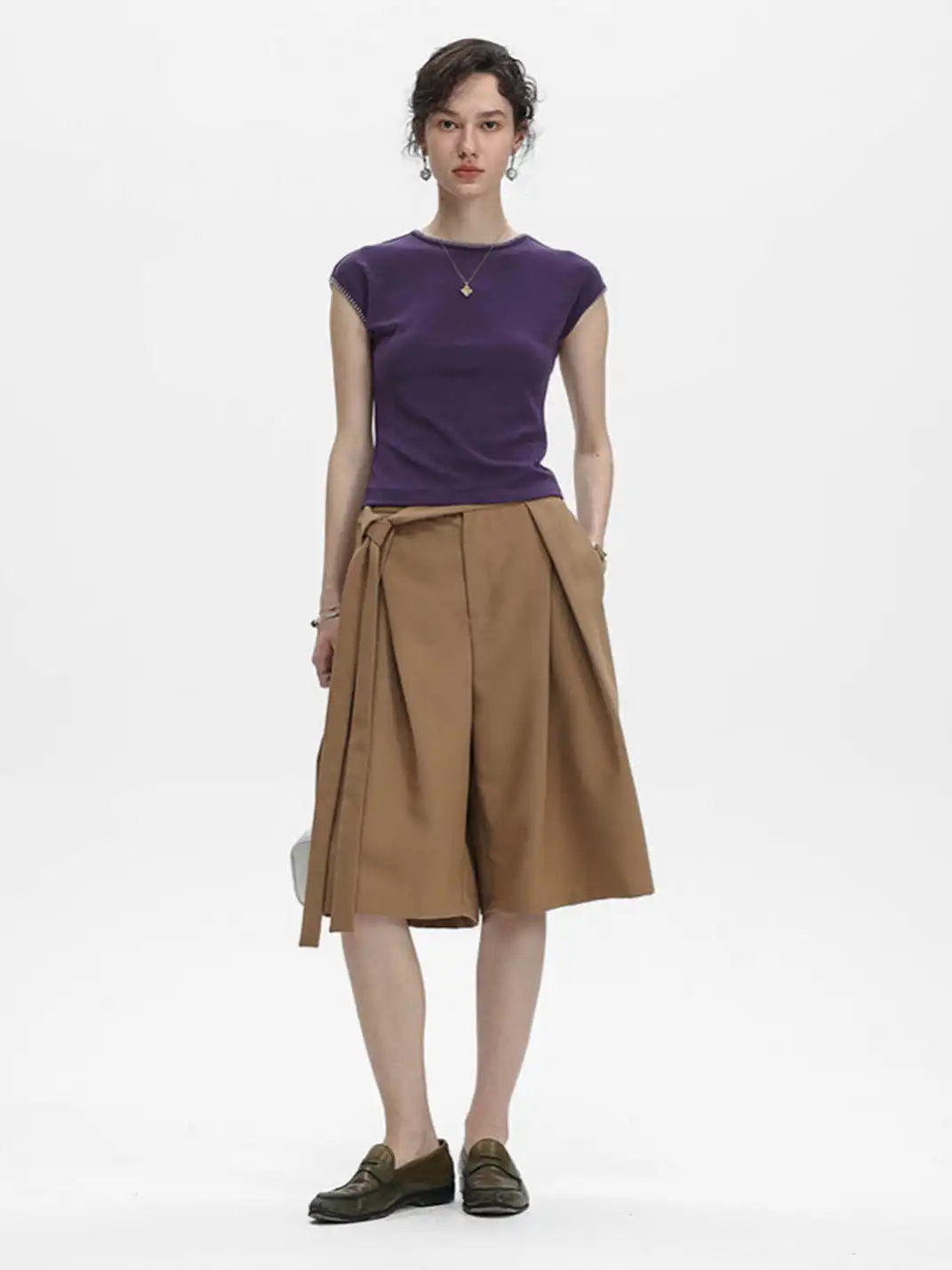 Unvesno | Tie Detail Pleated Casual Blazer Shorts