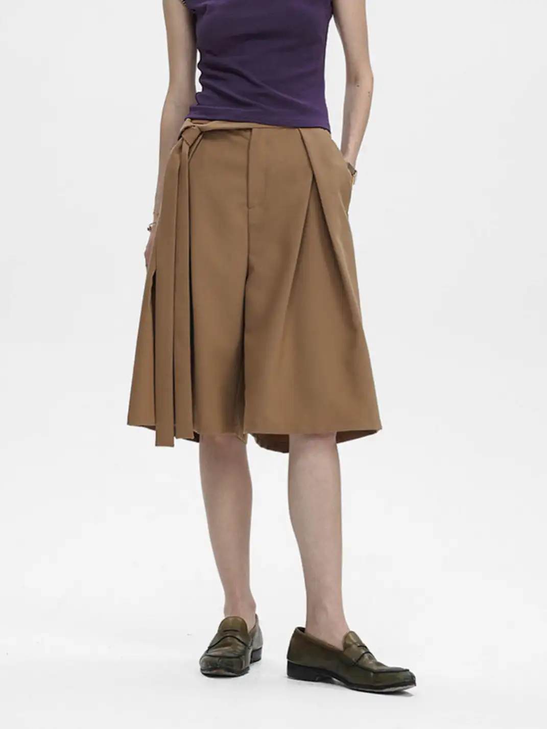 Unvesno | Tie Detail Pleated Casual Blazer Shorts