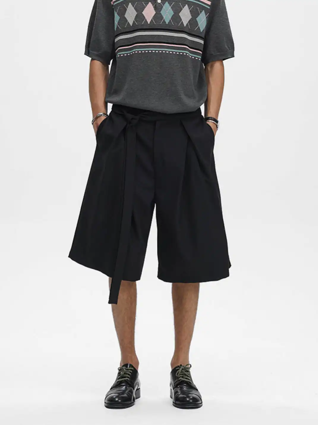 Unvesno | Tie Detail Pleated Casual Blazer Shorts