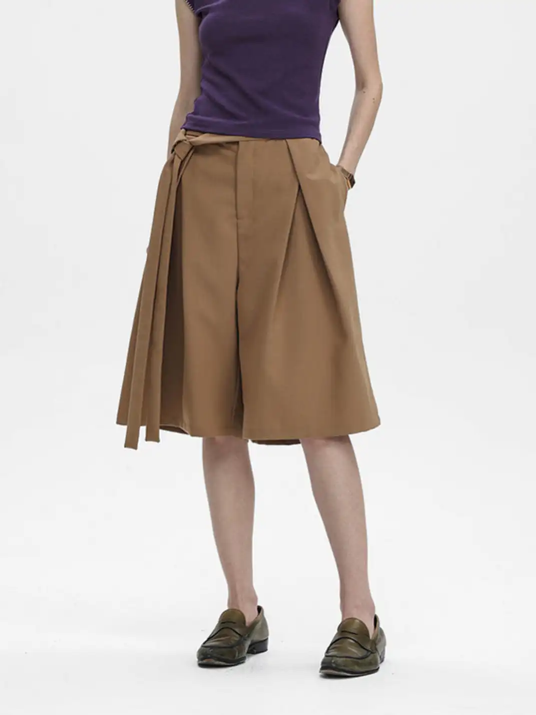 Unvesno | Tie Detail Pleated Casual Blazer Shorts