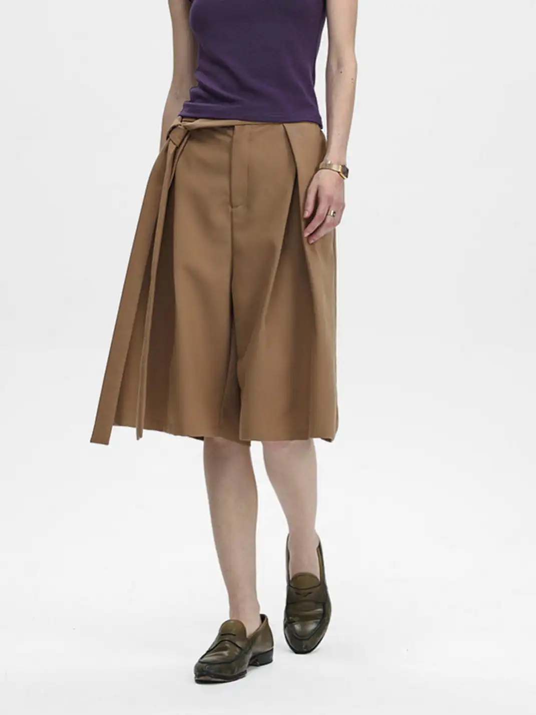 Unvesno | Tie Detail Pleated Casual Blazer Shorts