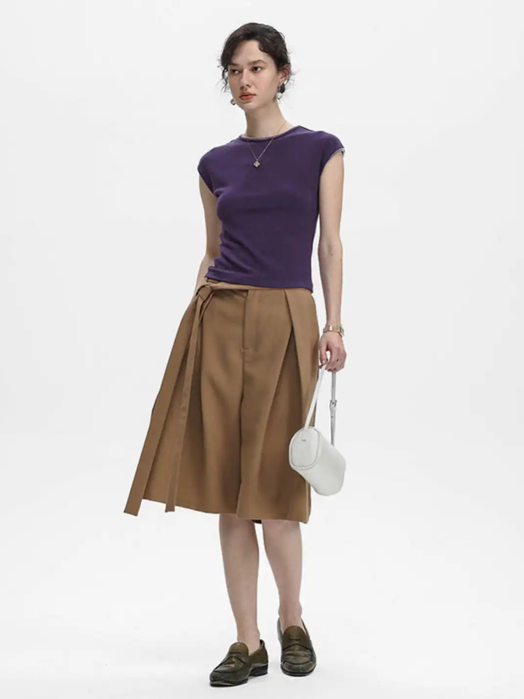 Unvesno | Tie Detail Pleated Casual Blazer Shorts