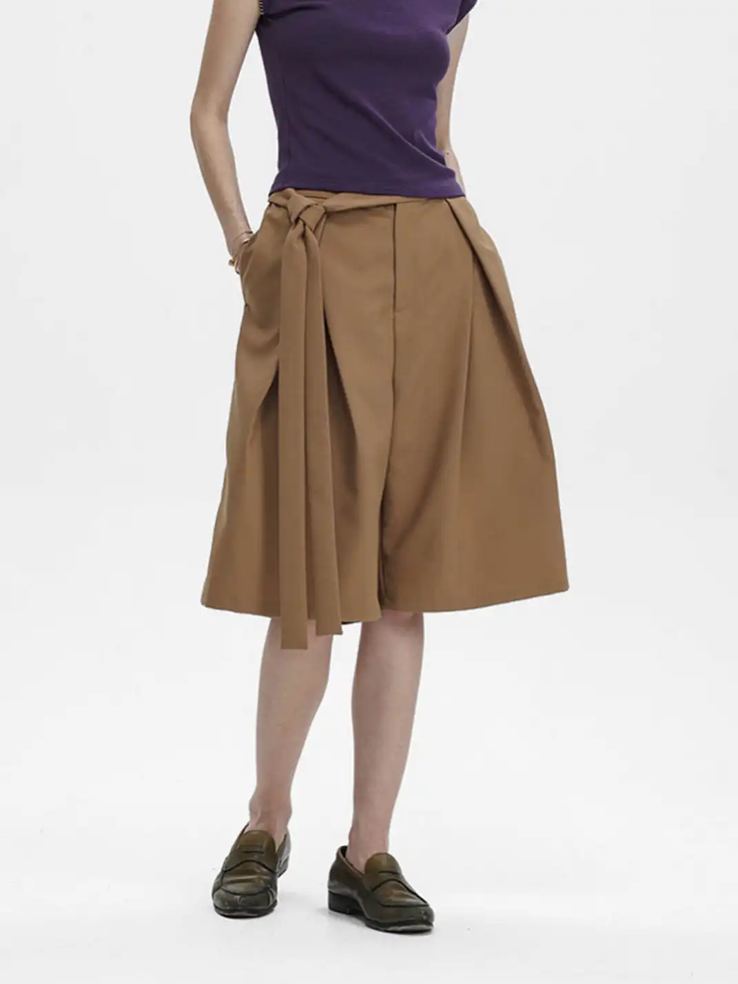 Unvesno | Tie Detail Pleated Casual Blazer Shorts