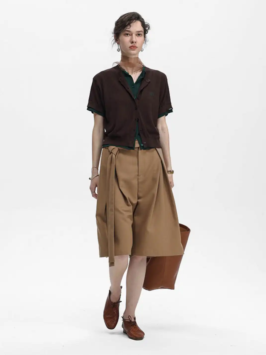 Unvesno | Tie Detail Pleated Casual Blazer Shorts