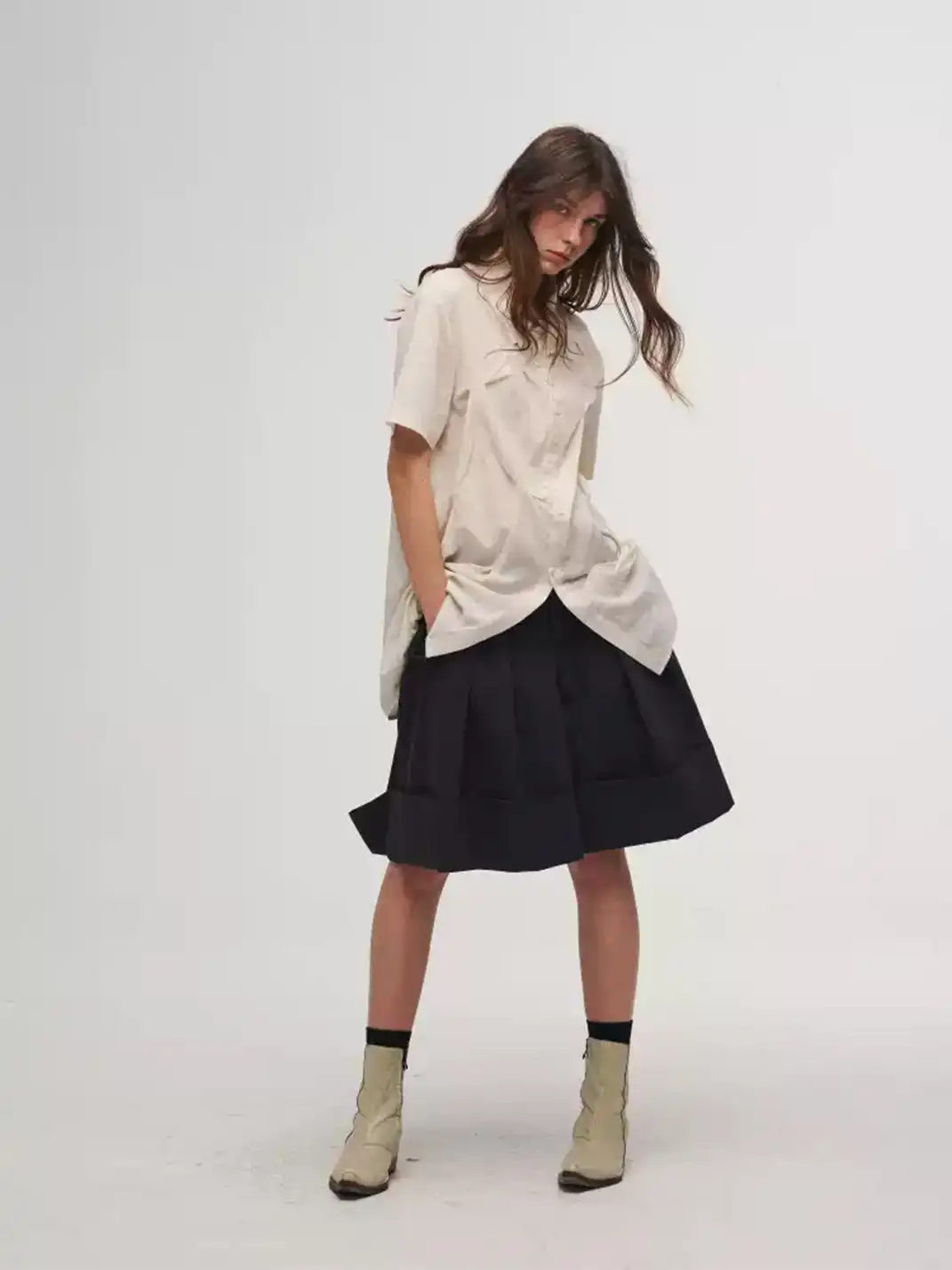 INN | Loose Casual Cuffed Shorts-Dark Blue