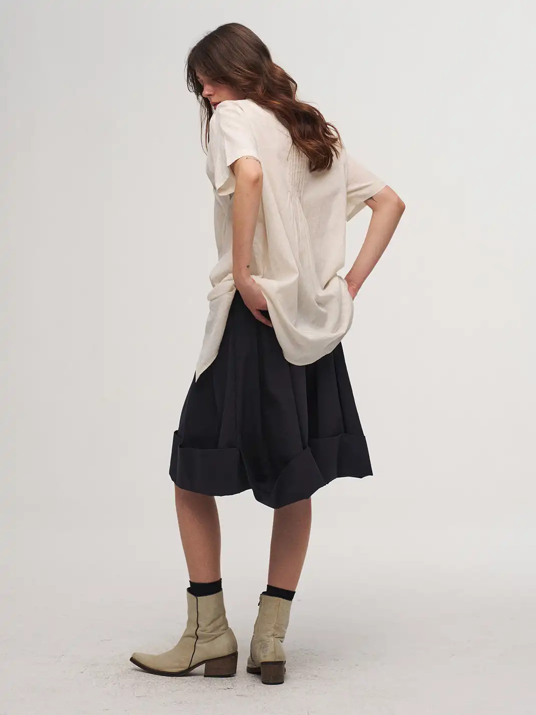 INN | Loose Casual Cuffed Shorts-Dark Blue