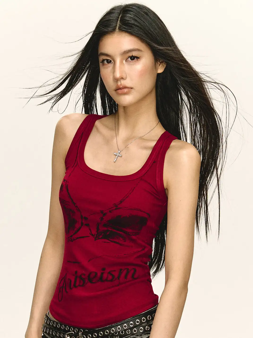 ARISEISM | Red Printed U-Neck Tank Top