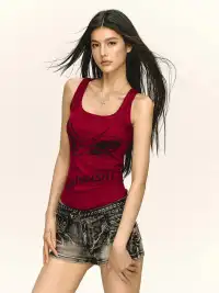 ARISEISM | Red Printed U-Neck Tank Top