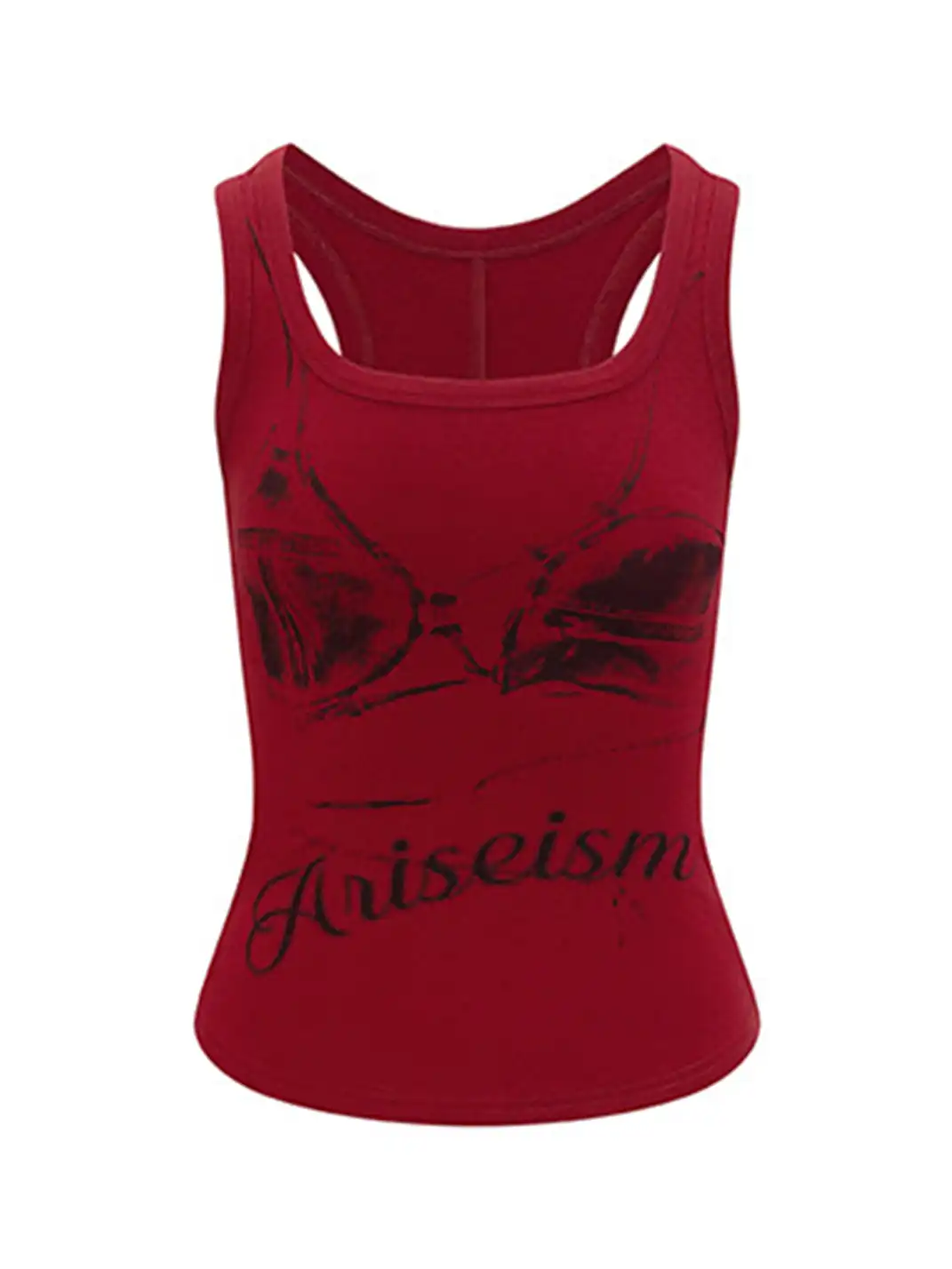 ARISEISM | Red Printed U-Neck Tank Top