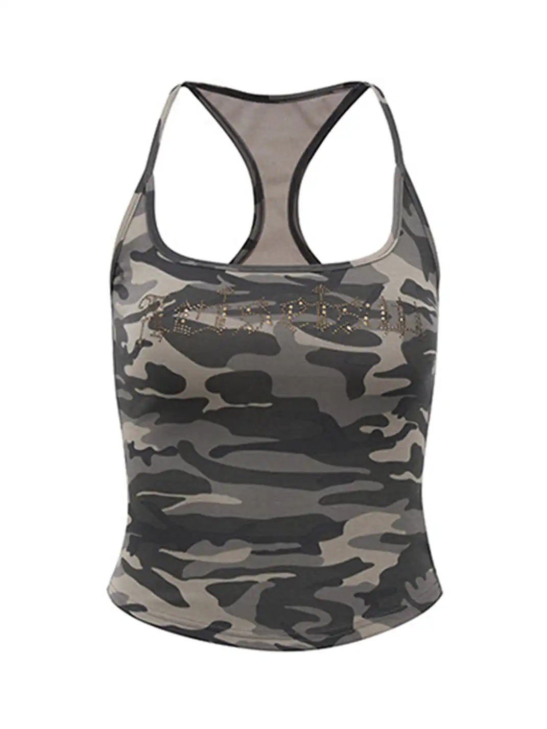 ARISEISM | Camo Rhinestone Cropped Cami Top