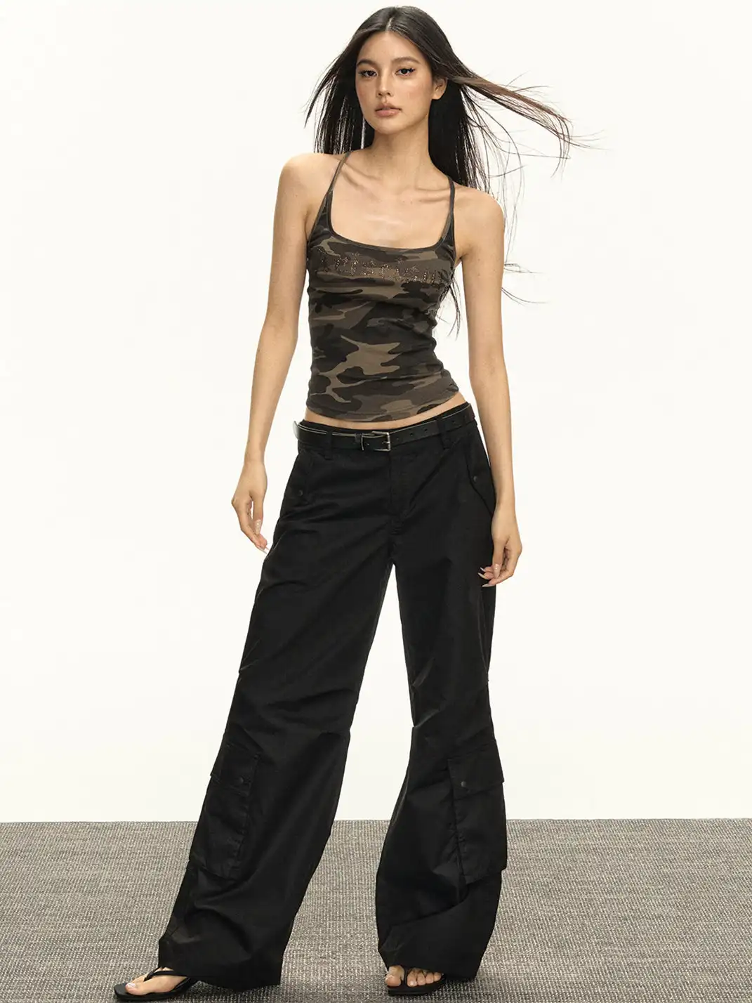 ARISEISM | Camo Rhinestone Cropped Cami Top