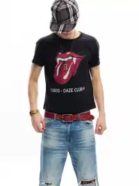 noEmosen | Vampire Fangs Tongue Print Distressed Ripped T-Shirt